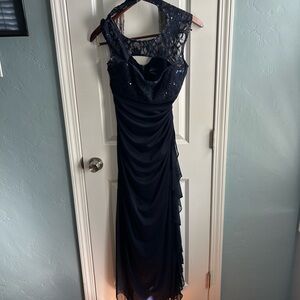 R&M Richards Navy Backless Lace Dress